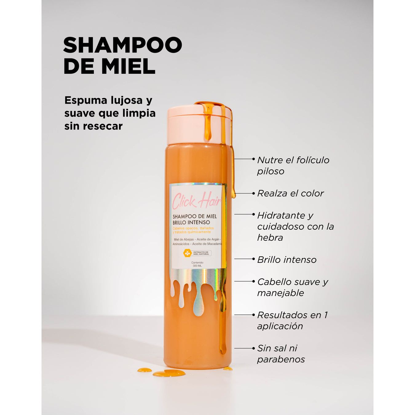 Shampoo de Miel Brillo Intenso Click Hair